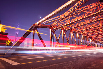 Fototapeta na wymiar The nightscape of Waibaidu Bridge of Shanghai, China