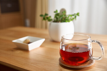 リビングで過ごす午後_紅茶とクッキーと観葉植物