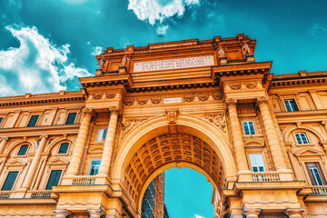 Obraz premium Square of Republic (Piazza della Repubblica).Piazza della Repubblica marks the site of the forum, the centre of the Roman city. Italy.