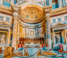 ROME, ITALY - MAY 09, 2017 : Inside  interior of the Pantheon, is a former Roman temple, now a...