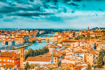Beautiful landscape above, panorama on historical view of the Florence from  Piazzale Michelangelo...