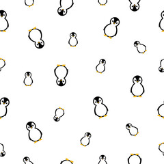 Fototapeta na wymiar Penguins seamless pattern vector illustration on white background