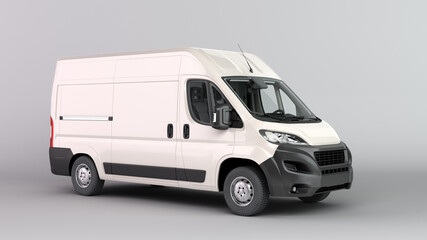 White Delivery Van Icon 3d render on grey gradient