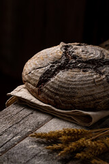 Freshly baked homemade black bread. Close up