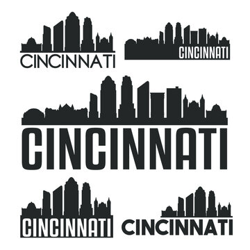 Cincinnati Ohio Flat Icon Skyline Vector Silhouette Design Set Logo.