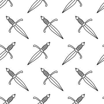 Seamless vector pattern with hand drawn sword