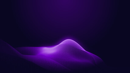 Dot blue purple wave line light gradient dark background. Abstract  technology big data digital background. 3d rendering.