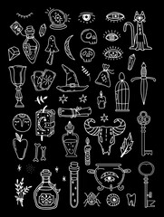 Witchcraft hand drawn vector set.