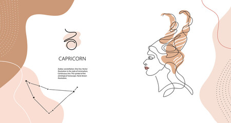 Zodiac background. Capricorn constellation. Horizontal banner. One line.