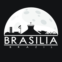 Brasilia Brazil Full Moon Night Skyline Silhouette Design City Vector Art.