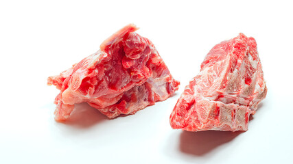 Obraz premium Fresh Raw Meat On Bone Isolated On White Image Series.
