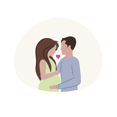A man and a woman are waiting for the birth of a child. Pregnant girl and her husband . Pregnancy, family, and motherhood. Vector flat cartoon illustration. the relationship between husband and wife.