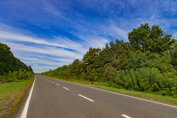 asphalt car road route in idyllic clean nature green outdoor environment space in clear weather...
