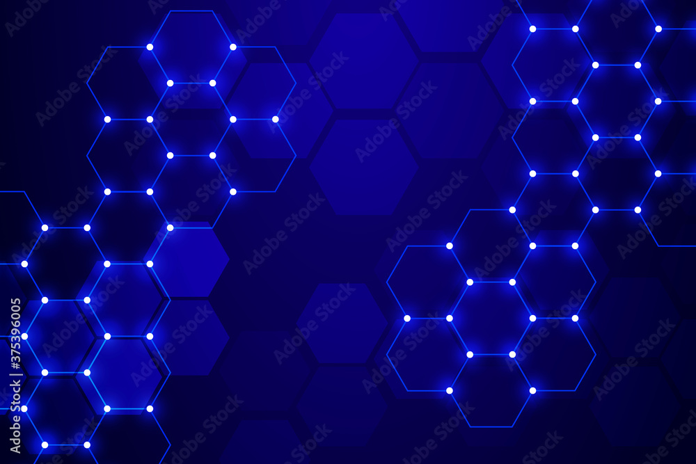 Wall mural Hi-tech background design. The concept of chemical engineering, genetic research, innovative technologies. Hexagonal background for digital technology, medicine, science, research and healthcare.	