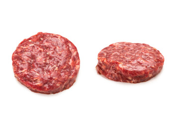 Raw minced beef isolated on white background.