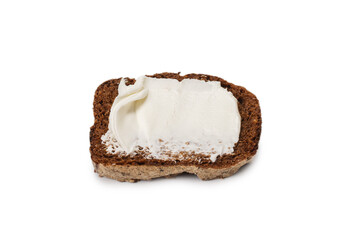 Brown bread and cheese isolated on white background.