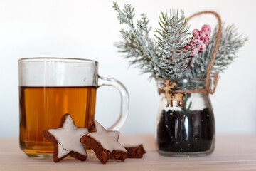Tea and cookies. Winter and holiday concept