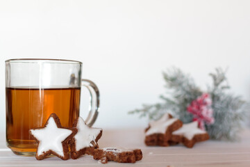 Tea and delicious cookies. Winter holiday concept
