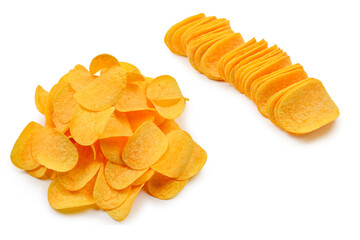 Potato chips isolated on white background.