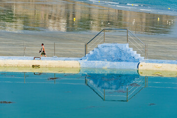 Beach with artificial swiming pool in Dinard, Brittany, France