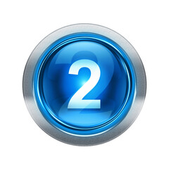 number two icon blue with metallic edging. Isolated on white background.