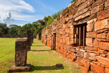 Ruins of the Jesuit reduction San Ignacio Mini, Indigenous dwelling houses, Misiones Province,...
