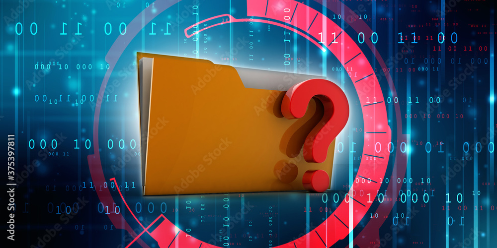 Poster 3d rendering file folder with question symbol