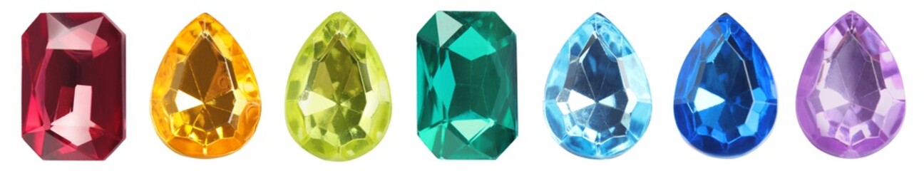 Set of bright gemstones isolated on white. Banner design