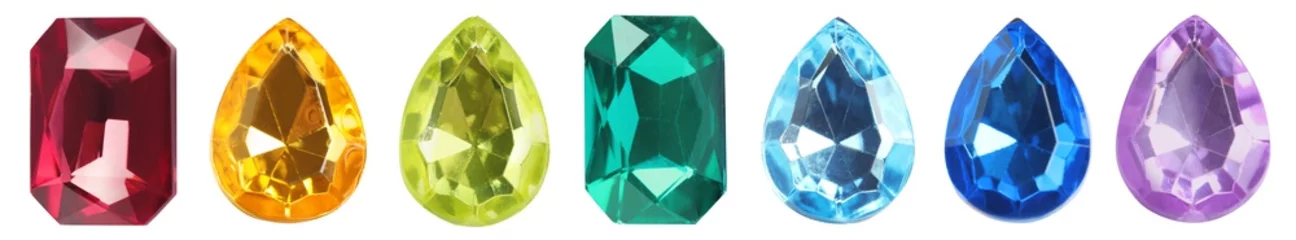 Deurstickers Set of bright gemstones isolated on white. Banner design © New Africa