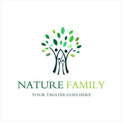 Obraz premium Simple Beauty Nature Happy Family Gathering with Green Leaf and Letter Nature Family Icon Logo Design Inspiration