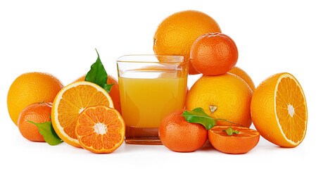 Fresh orange juice in glass isolated on white