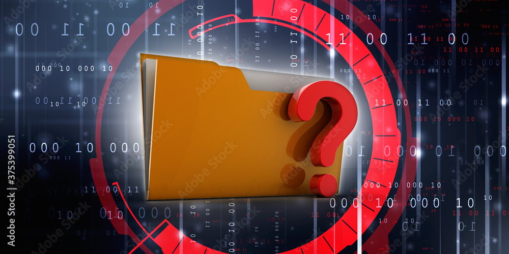 Poster 3d rendering file folder with question symbol