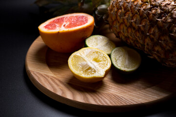 fresh fruits on a wooden table