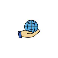 hand and globe flat icon, hand holding globe vector
