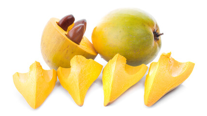 Egg fruit, Canistel, Yellow Sapote (Pouteria campechiana (Kunth) Baehni) on white background