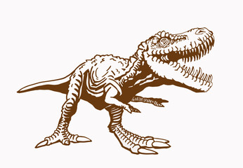 Graphical vintage illustration of tyrannosaurus for printing and design.Vector dinosaur