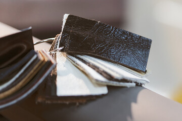 leather samples close-up. Can be used as background. Industry background