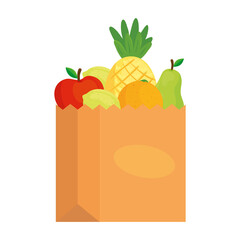 fresh and healthy fruits in bag paper, on white background vector illustration design