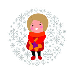 little girl with star in the round snowfalls  frame