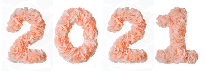 The new year is 2021. number made of paper for decoration for the holiday. soft colors.
