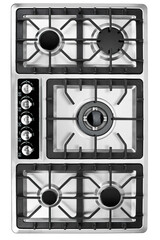 Steel stove on white background.top view