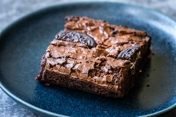 Crispy Brownie with Chocolate Cookie Close Up Macro View.