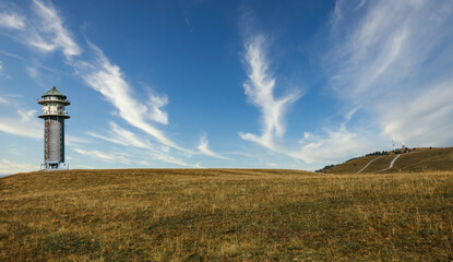 panorama of the Feldberg highest mountain in the black forest with a dramatic sky