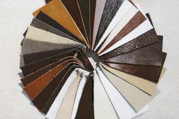 leather samples close-up. Can be used as background. Industry background