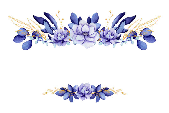 Floral Frame with Purple Flowers and Blue Leaves