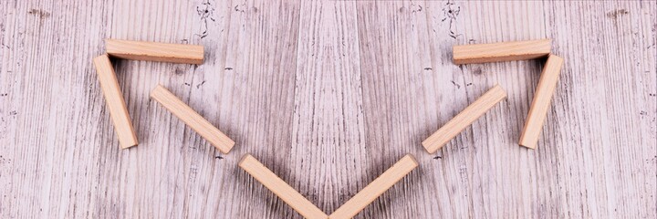 Left and right direction wooden arrow shape on old wood background. Panorama