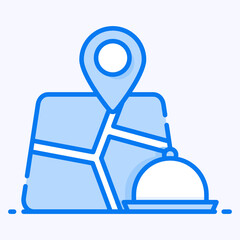 
Map location with food cloche, food delivery icon
