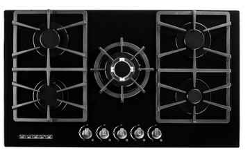 Black glass stove on white background.top view