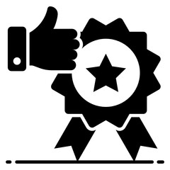 
Shopping feedback with hand gesture and quality badge, best choice conceptual icon
