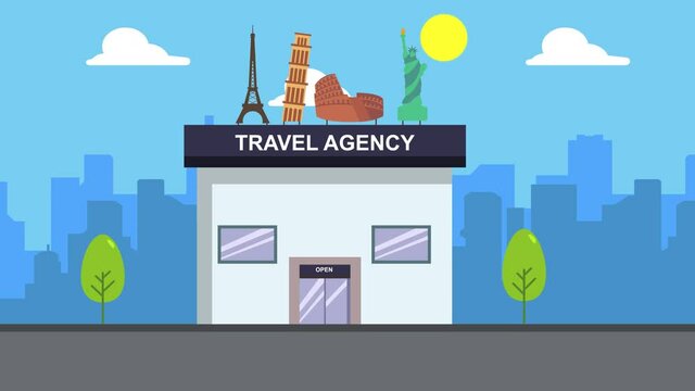 Travel agency office with tourism related monuments